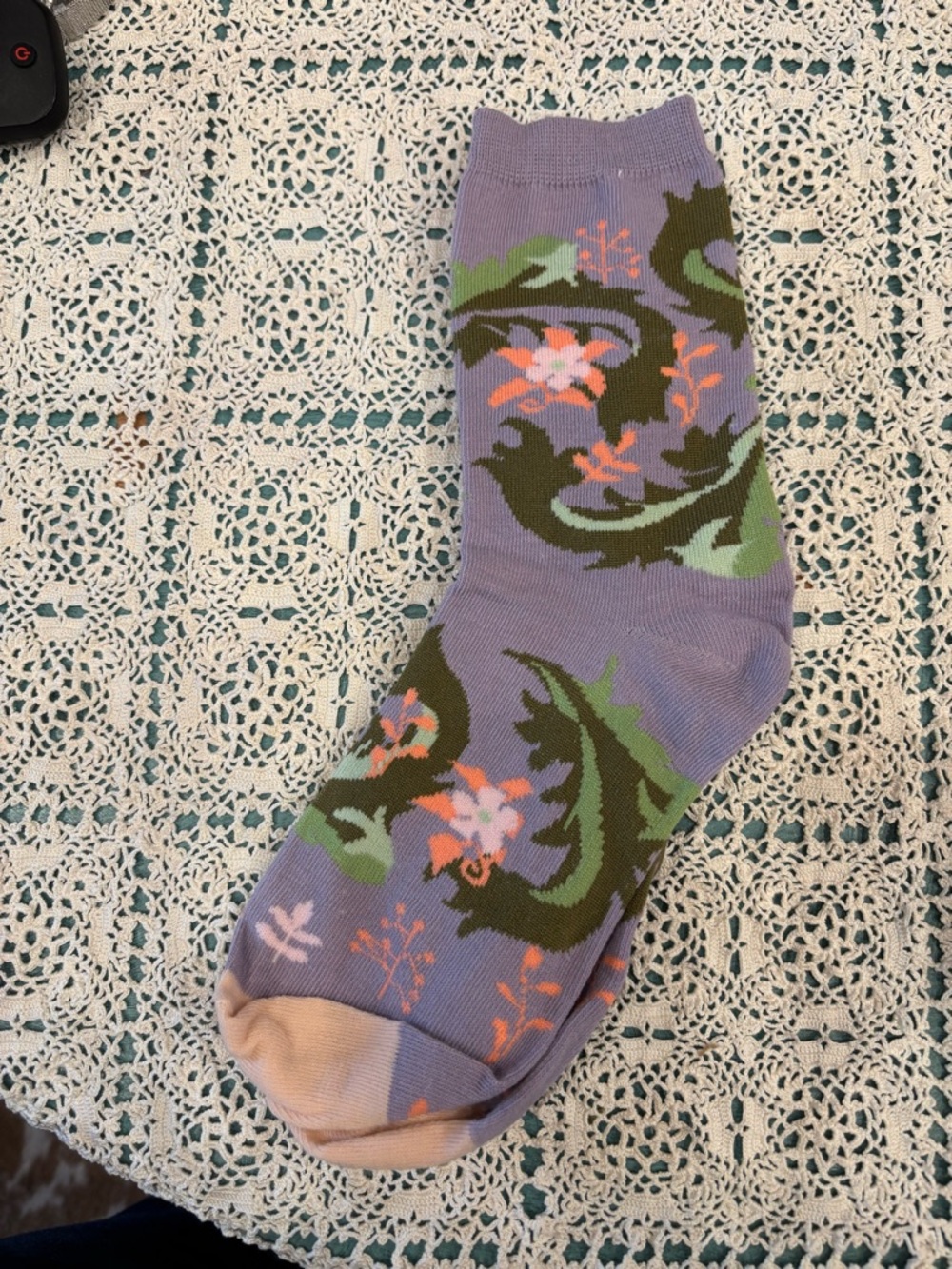 Floral Pattern Cotton Blend Ankle Socks - Lavender, Brown & Tan three pack - Picture 2 of 4